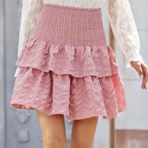 ARULA Blush Tiered Midi Skirt